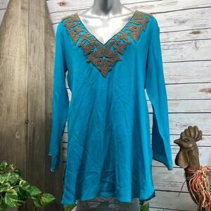 Lotus London Silk Beach Coverup Tunic Top Beaded L Lightweight Detailed $370
